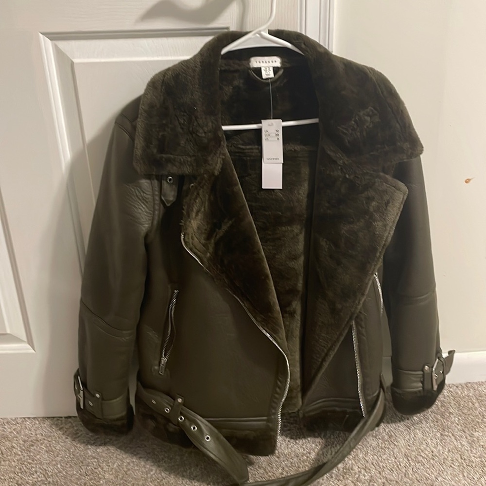 Brand New Fur Trim Leather Jacket